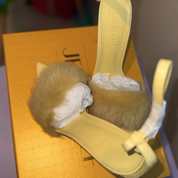 Faux Fur Pointed Toe Stiletto Sandals in Tan - Picture 2 of 6